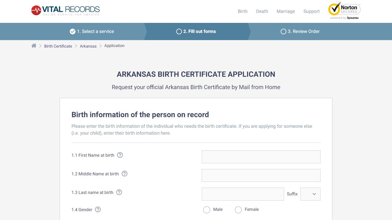 Arkansas Birth Certificate Application - Vital Records Online