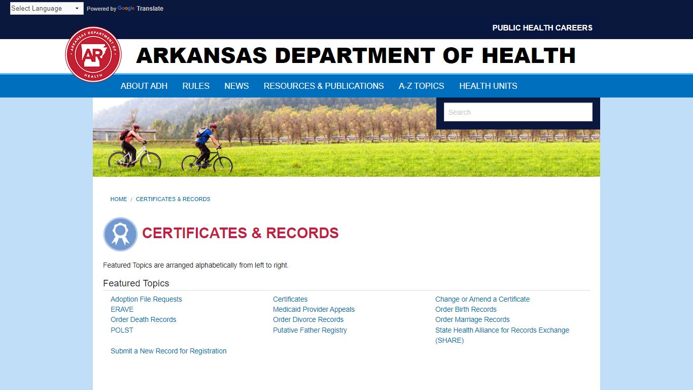 Certificates & Records Arkansas Department of Health